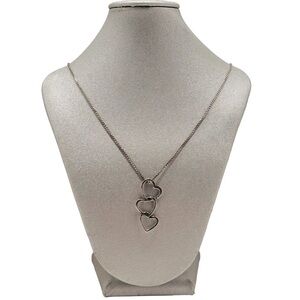 STERLING SILVER NECKLACE Triple floating hearts Box chain 20" Whimsical Like new